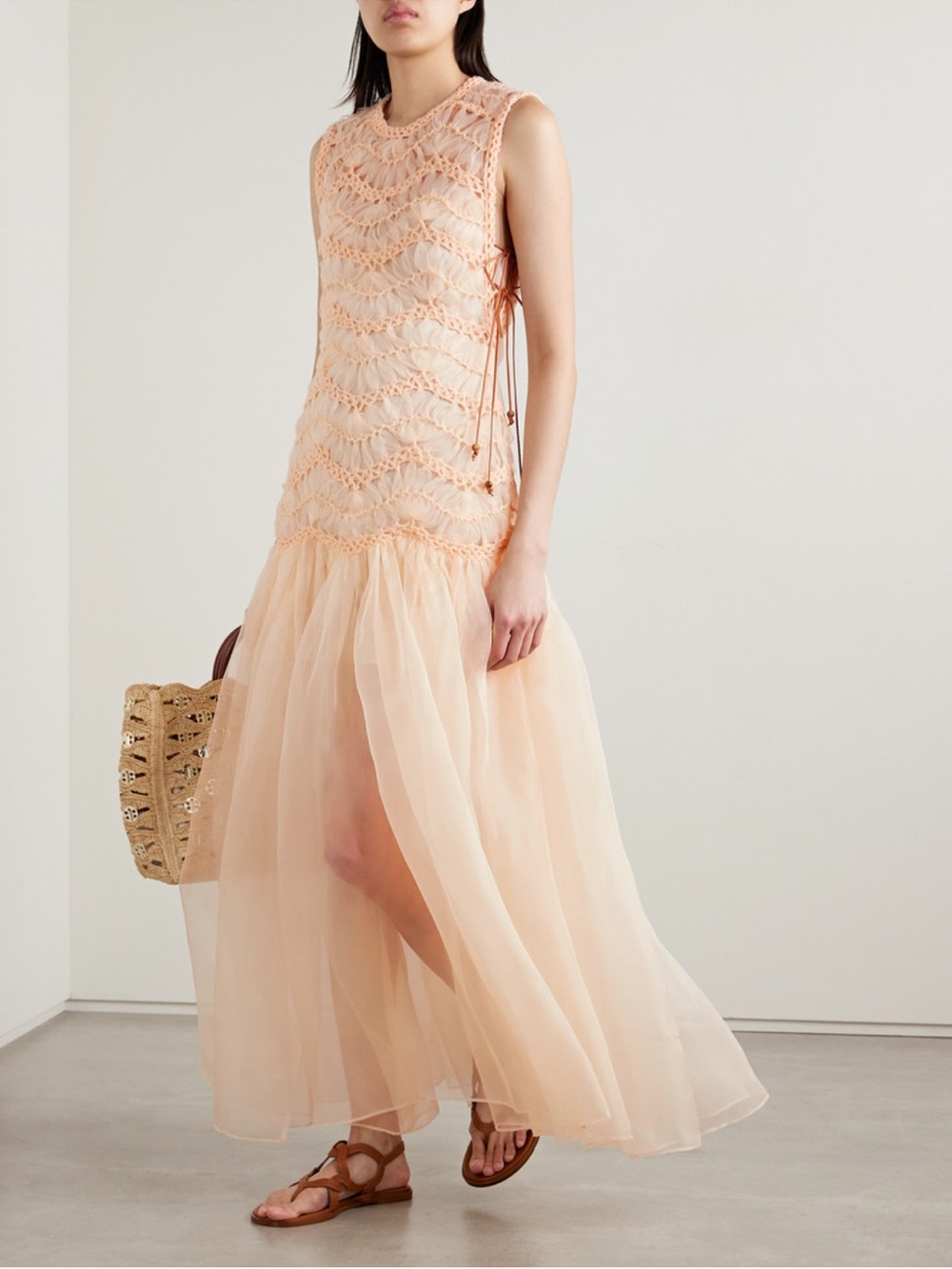 Zimmermann Illuminate macramé and tulle-trimmed gathered silk-organza gown NWT